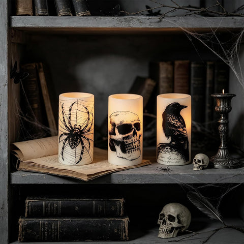 Eldnacele Skull Halloween Flameless Candles Battery Operated with 6H Timer