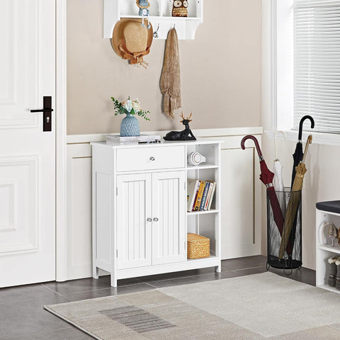 Yaheetech Bathroom Storage Cabinet with Drawer and 2 Beadboard Doors, White