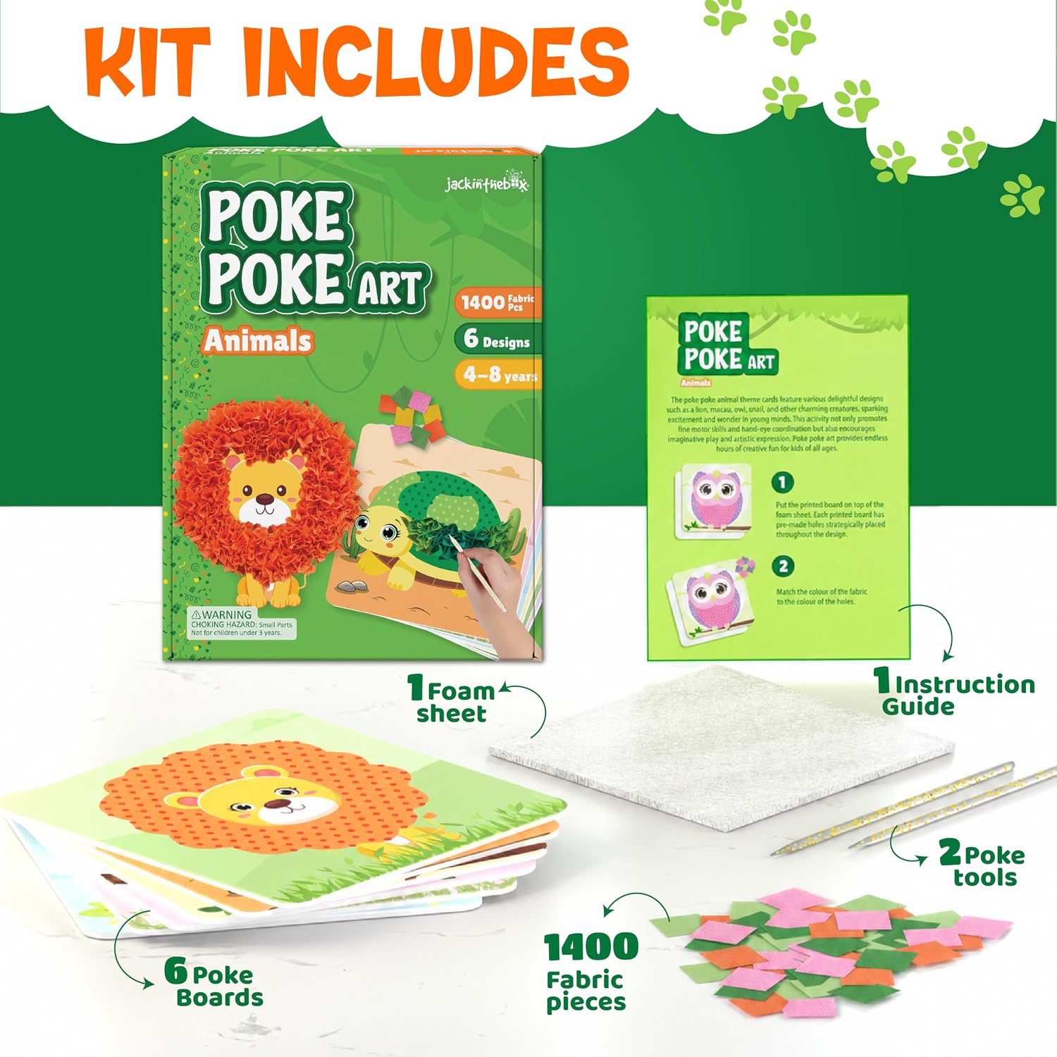 jackinthebox Poke Art Animals Crafts Kits for Kids, Boys & Girls, Ages 4-8
