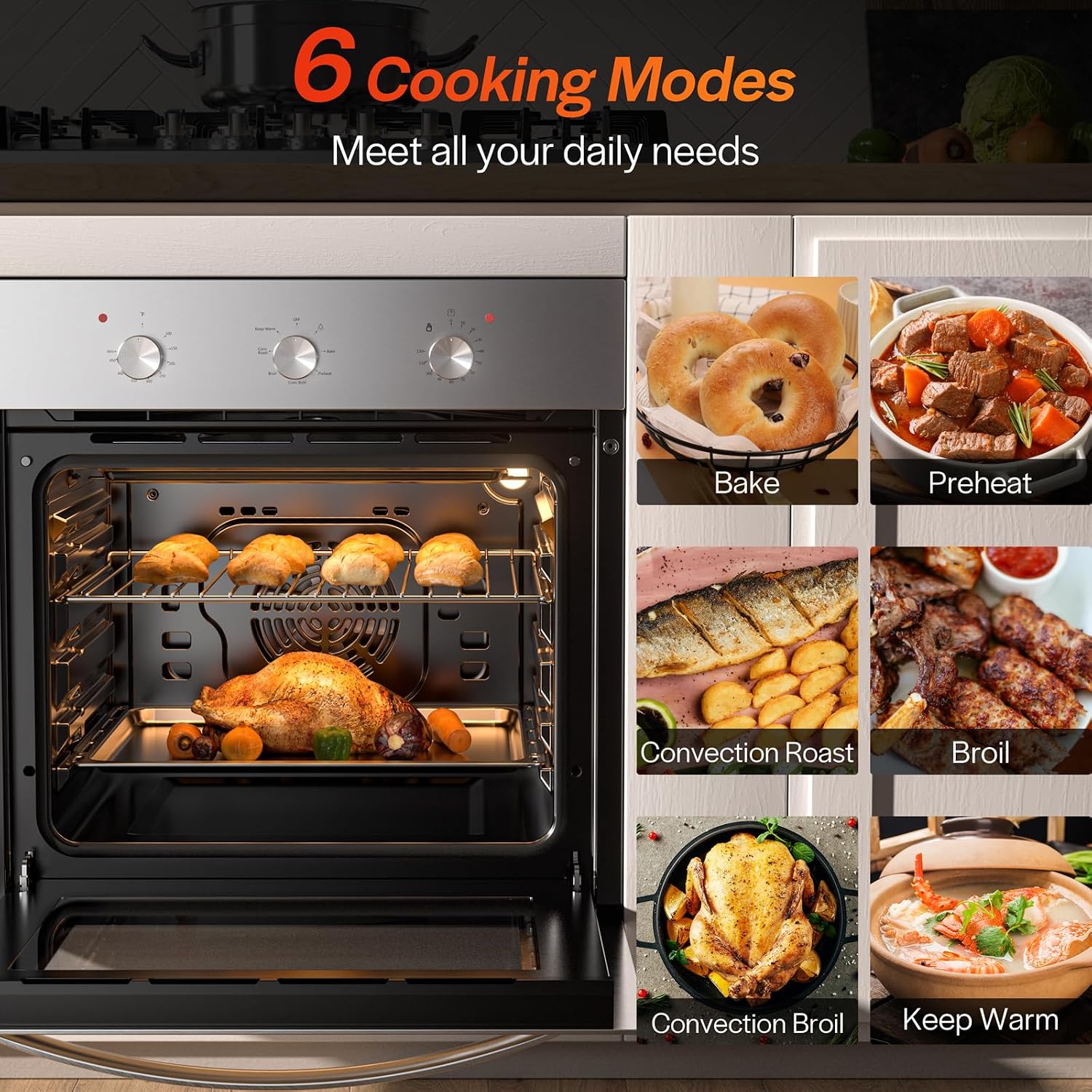 Empava 24 inch Electric Single Wall Oven 6 Cooking Funcitons