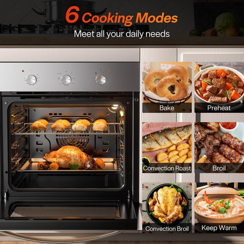 Empava 24 inch Electric Single Wall Oven 6 Cooking Funcitons