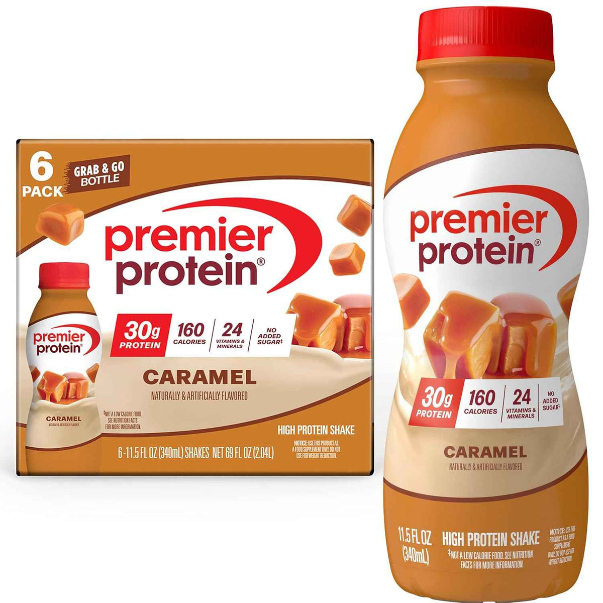 Premier Protein 30g High Protein Shake, Caramel, 6 Pack