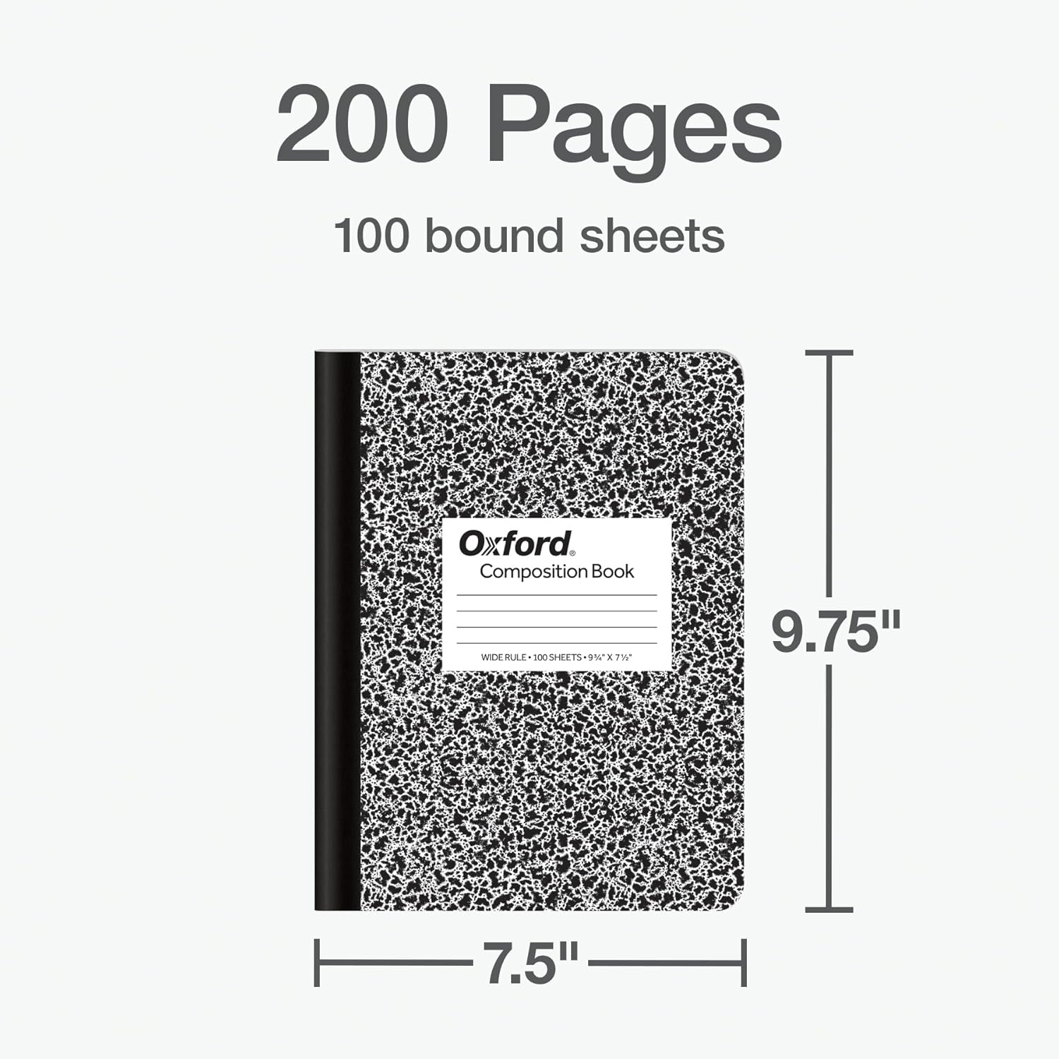 Oxford Composition Notebooks, 9-3/4 x 7-1/2 Inch School Journals, Wide Ruled Paper, Black Marble Covers, 100 Sheets per Book, 2 Pack (1002516)