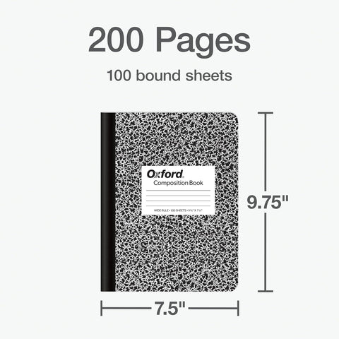 Oxford Composition Notebooks, 9-3/4 x 7-1/2 Inch School Journals, Wide Ruled Paper, Black Marble Covers, 100 Sheets per Book, 2 Pack (1002516)