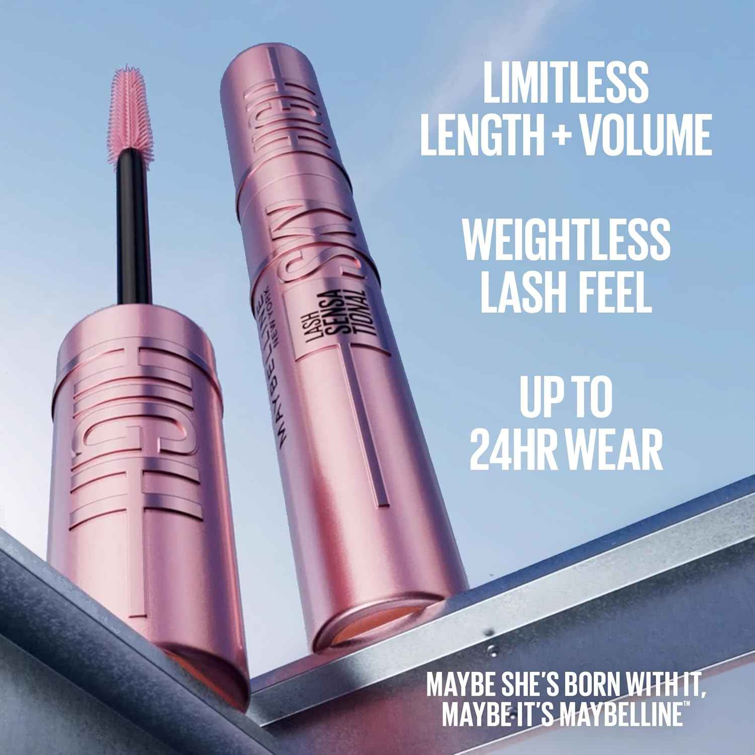 Maybelline Lash Sensational Sky High Washable Mascara, Volumizing, Lengthening, Defining, Curling, Multiplying, Buildable Mascara Make Up Formula, Blue Mist, 1 Count