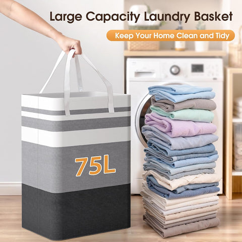 HomeHacks 2 Pack Large Laundry Baskets, Laundry Hampers Bags (Grey 75Lx2)