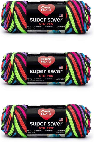 RED HEART Super Saver 3-Pack yarn, NEON STRIPES 3 Pack