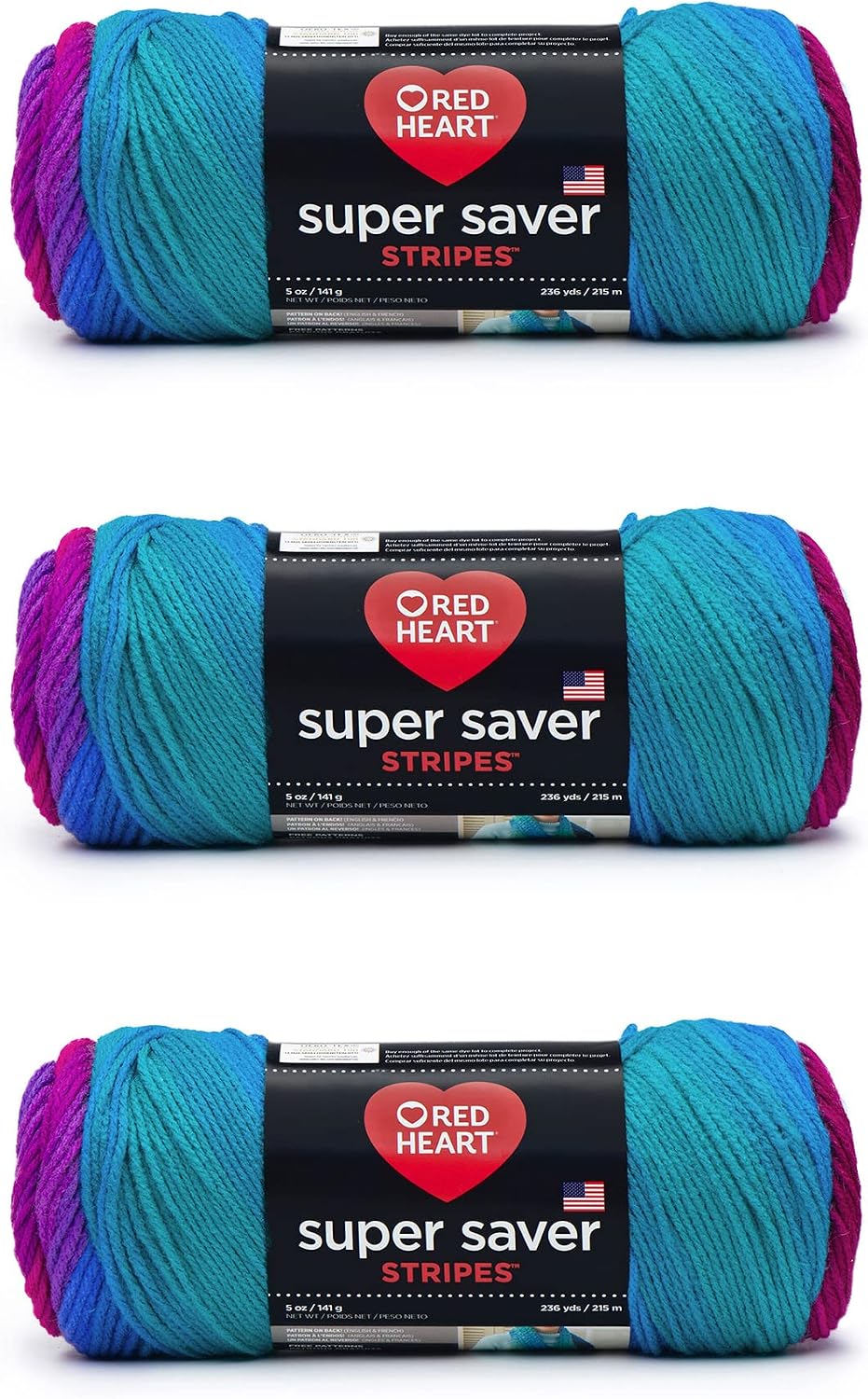 RED HEART Super Saver 3-Pack yarn, POLO STRIPE 3 Pack