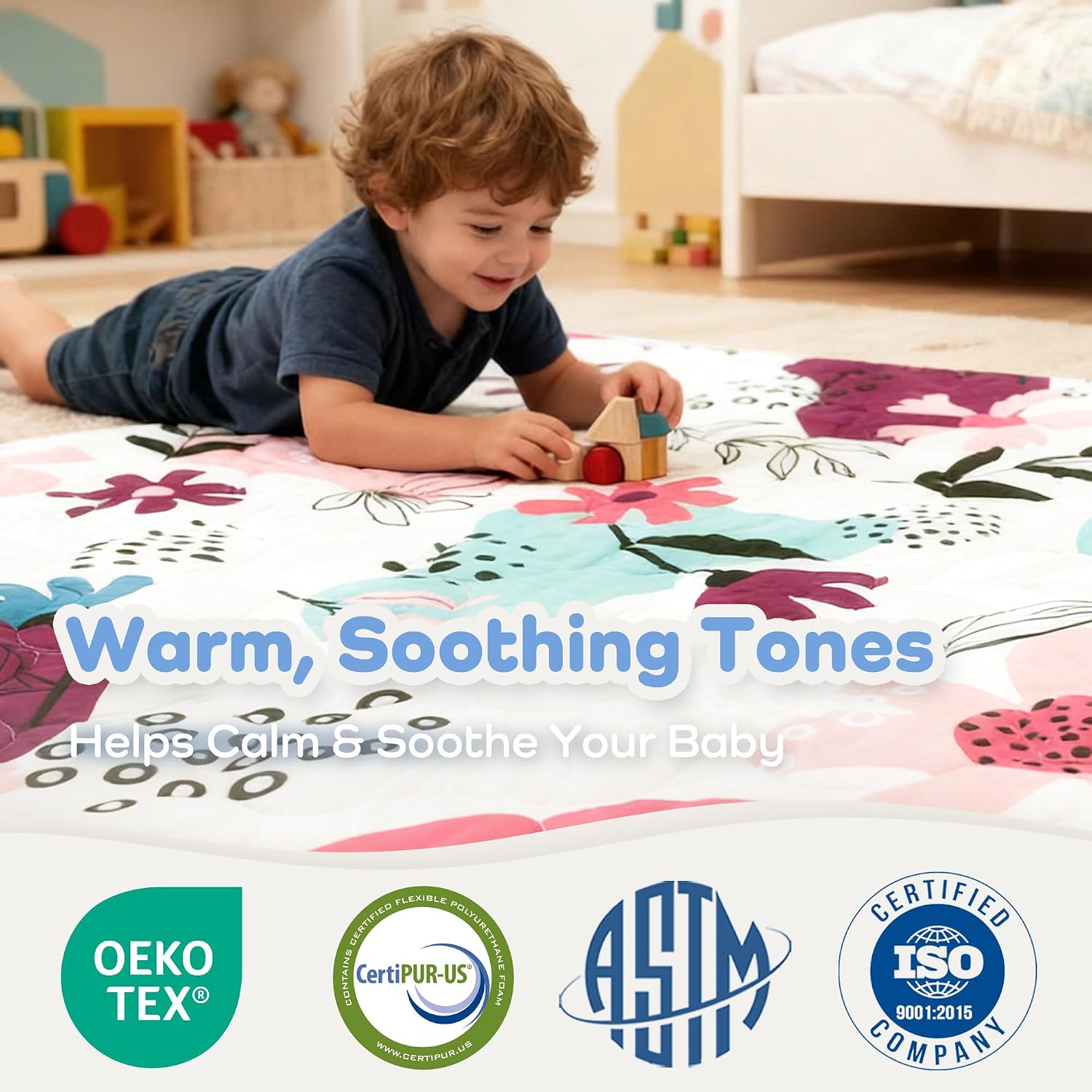 1.6" Thick Baby Play Mat, 50x50 Removable & Machine Washable Cover