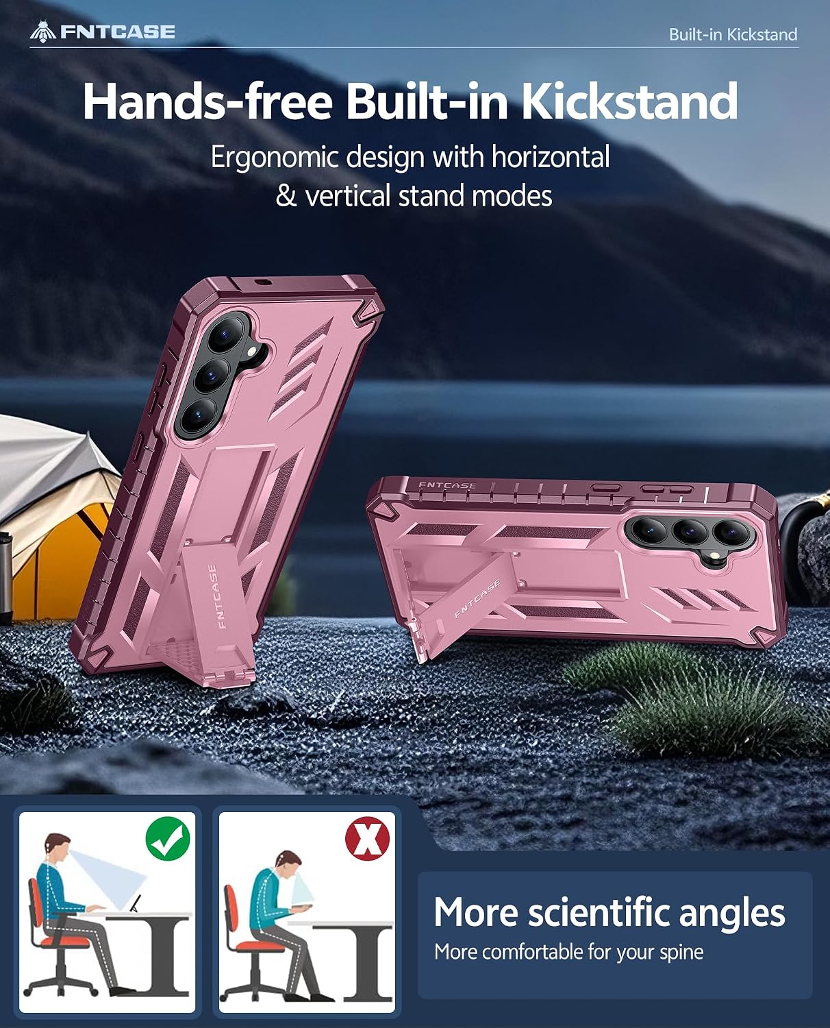 FNTCASE for Samsung Galaxy S26 FE Case, Built-in Screen Protector Kickstand