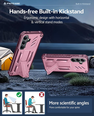 FNTCASE for Samsung Galaxy S26 FE Case, Built-in Screen Protector Kickstand