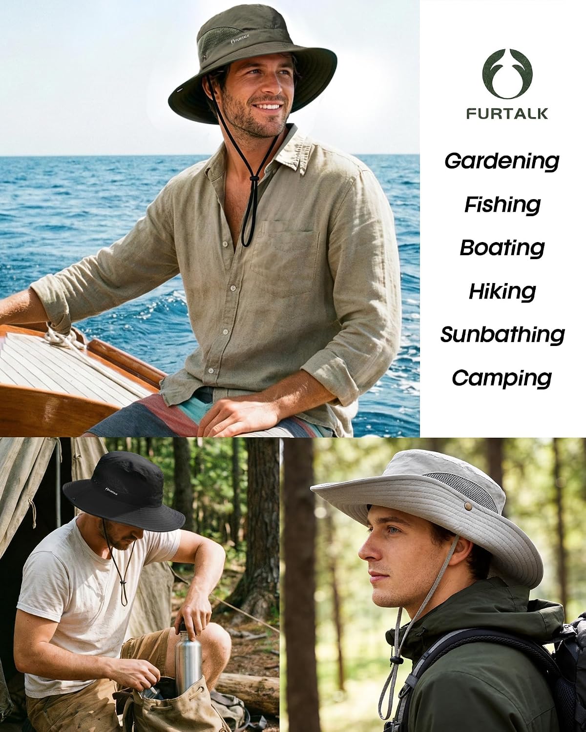 FURTALK Mens Bucket Sun Hat UPF Protection Wide Brim Breathable Fishing Hat