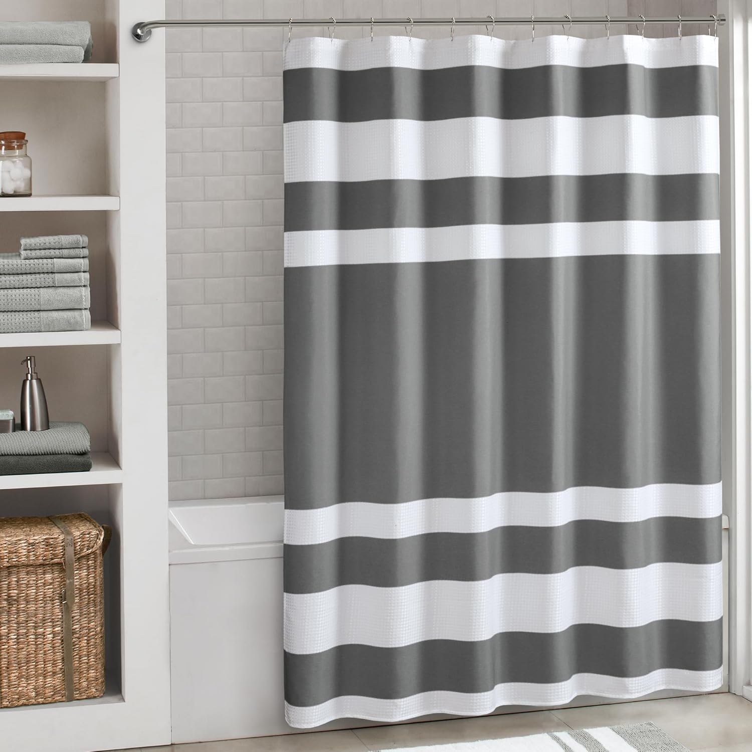 Madison Park Spa Waffle Weave Extra Long Shower Curtain, 72 x 84, Charcoal