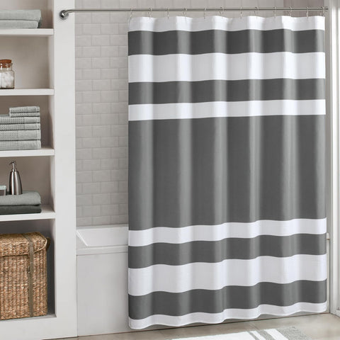 Madison Park Spa Waffle Weave Extra Long Shower Curtain, 72 x 84, Charcoal