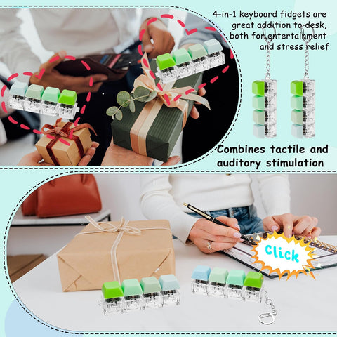 2 PCS Keyboard Fidget Toy, Keyboard Fidget Keychain 4-in-1 Keyboard Decompression Button Finger Clicker Toys, Button Stress Relief Fidget Gifts to Relief Stress (Fours Colors-Green)