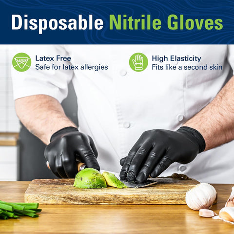 SWIFTLITE Black Nitrile Gloves Disposable Latex Free, Food Safe