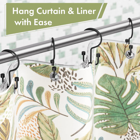 Amazer Black Shower Curtain Hooks, 12PCS Minimalist Simple Double Shower Curtain Rings, Rust-Resistant Metal Shower Hooks, Cylinders Shower Rings for Bathroom Shower Rods Curtains