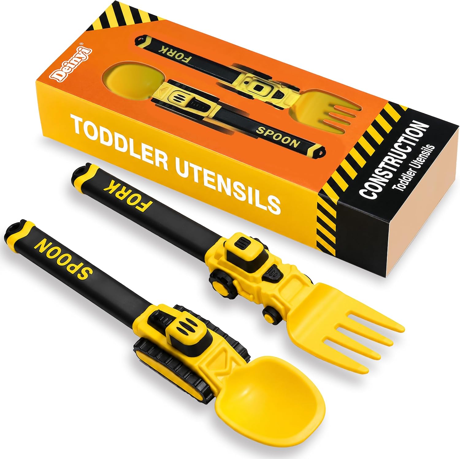 Deinyi Construction Toddler Utensils, Reusable Toddler Fork and Spoon