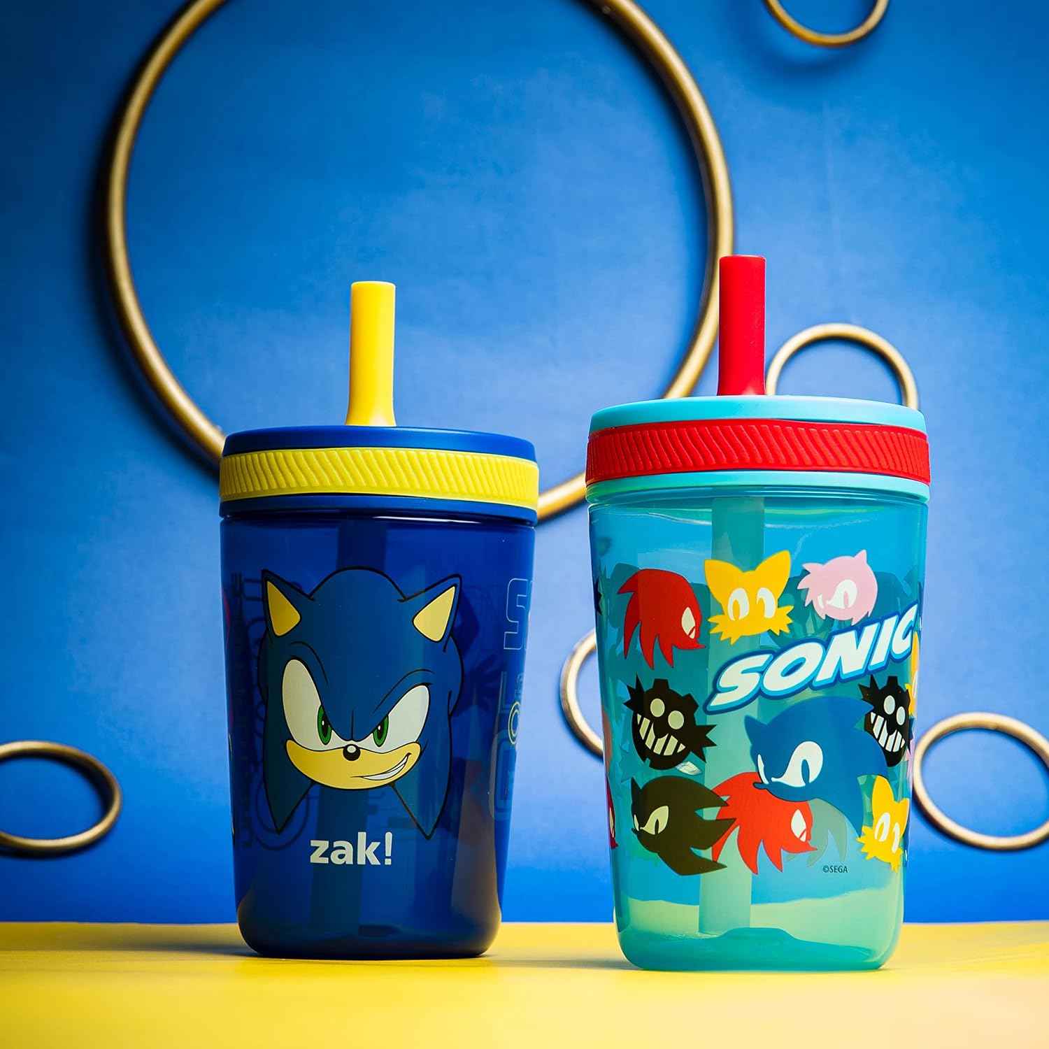 Zak Designs Sonic the Hedgehog Kelso Toddler Cups For Travel or At Home, 15oz 2-Pack Durable Plastic Sippy Cups With Leak-Proof Design is Perfect For Kids (Sonic)