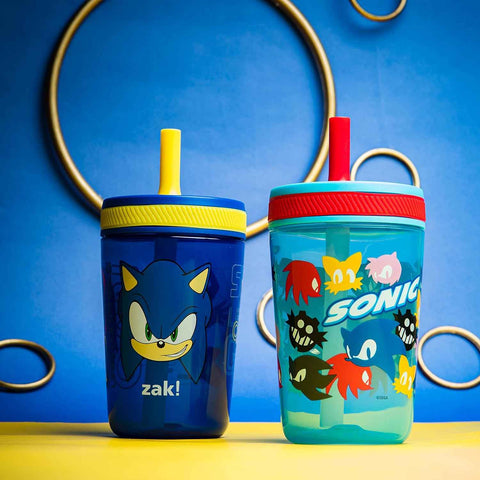 Zak Designs Sonic the Hedgehog Kelso Toddler Cups For Travel or At Home, 15oz 2-Pack Durable Plastic Sippy Cups With Leak-Proof Design is Perfect For Kids (Sonic)