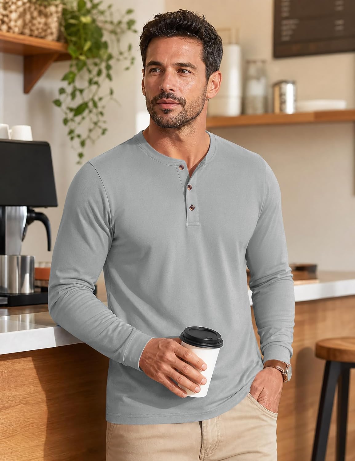MAGNIVIT Men's Cotton Henley Shirt Long Sleeve Solid Color Casual Tee