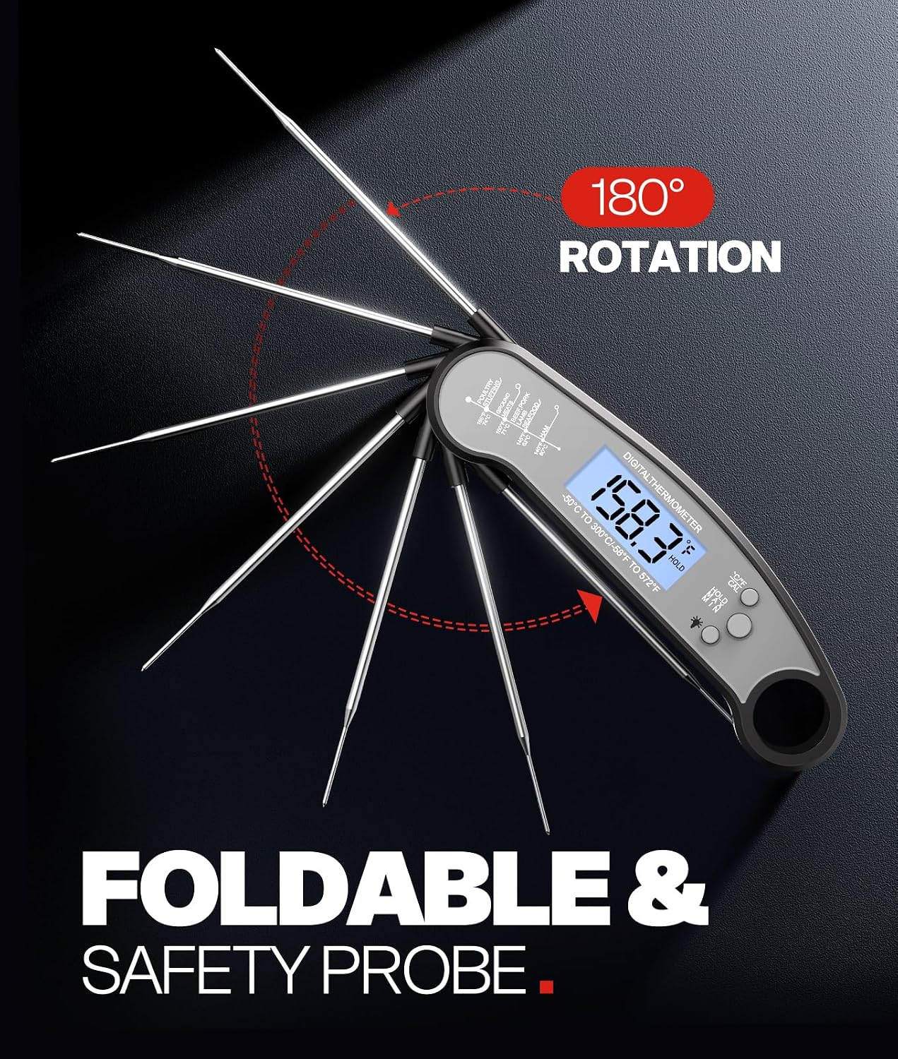 Meat Thermometer Digital, Food Thermometer for Cooking, Black & Grey