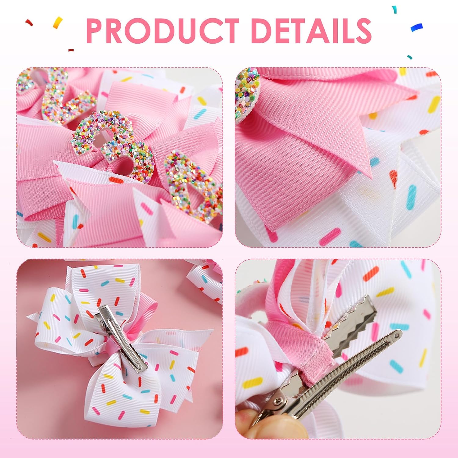 Fancheer 4th Birthday Hair Bow 2Pcs for Baby Girls Pink Hair Accessories
