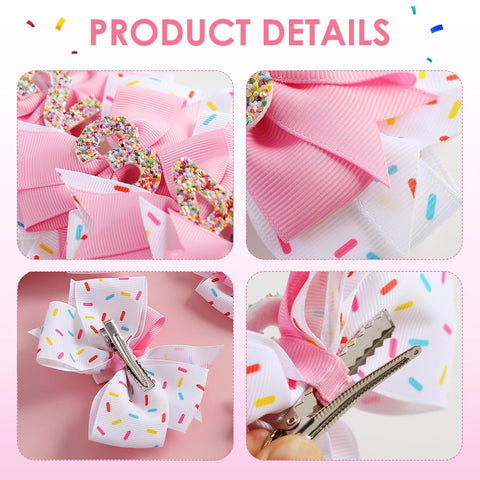 Fancheer 4th Birthday Hair Bow 2Pcs for Baby Girls Pink Hair Accessories