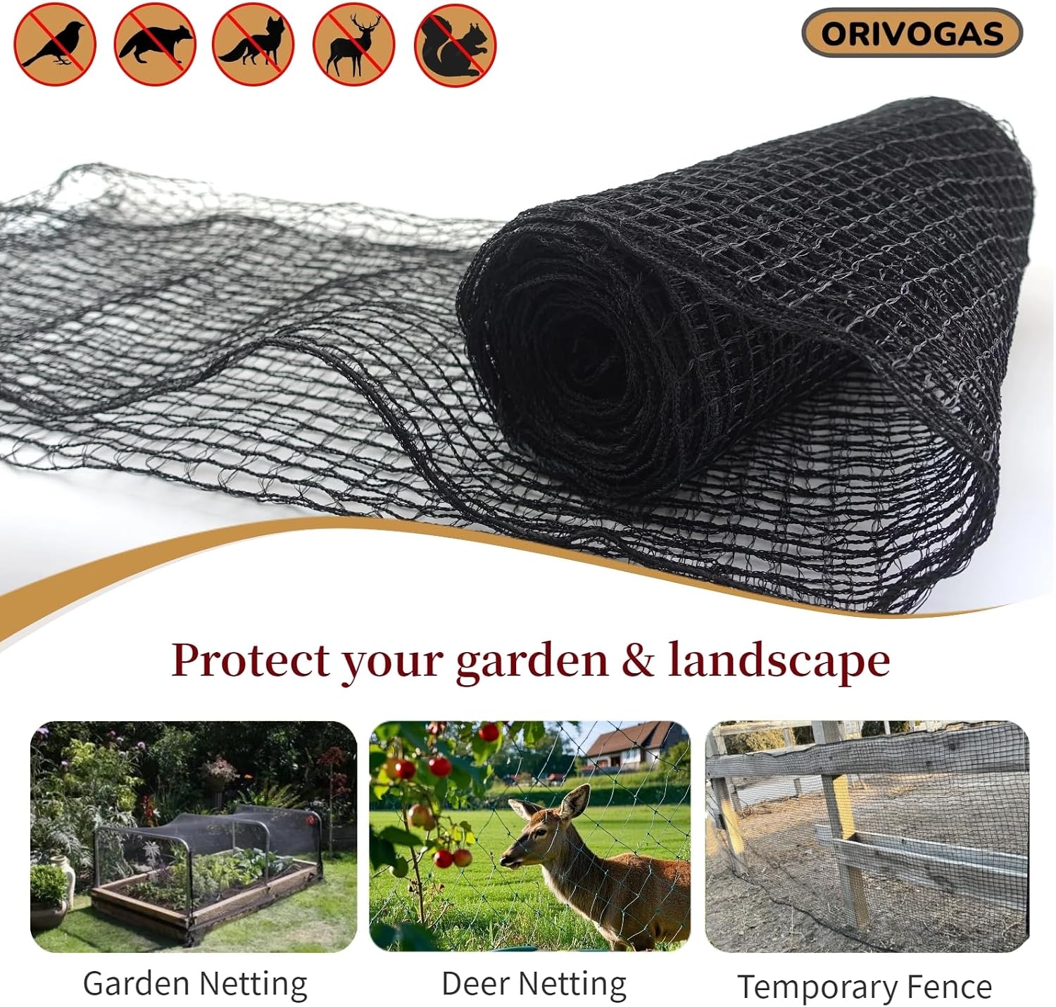 Deer Fence Netting,Plastic Mesh Fence 6.5x50ft,Reinforced Edges 55gsm Heavy Duty Animal Barrier,Ideal for Garden Netting,Against Bird,Temporary Fence,Fruit Plant Protection,Black