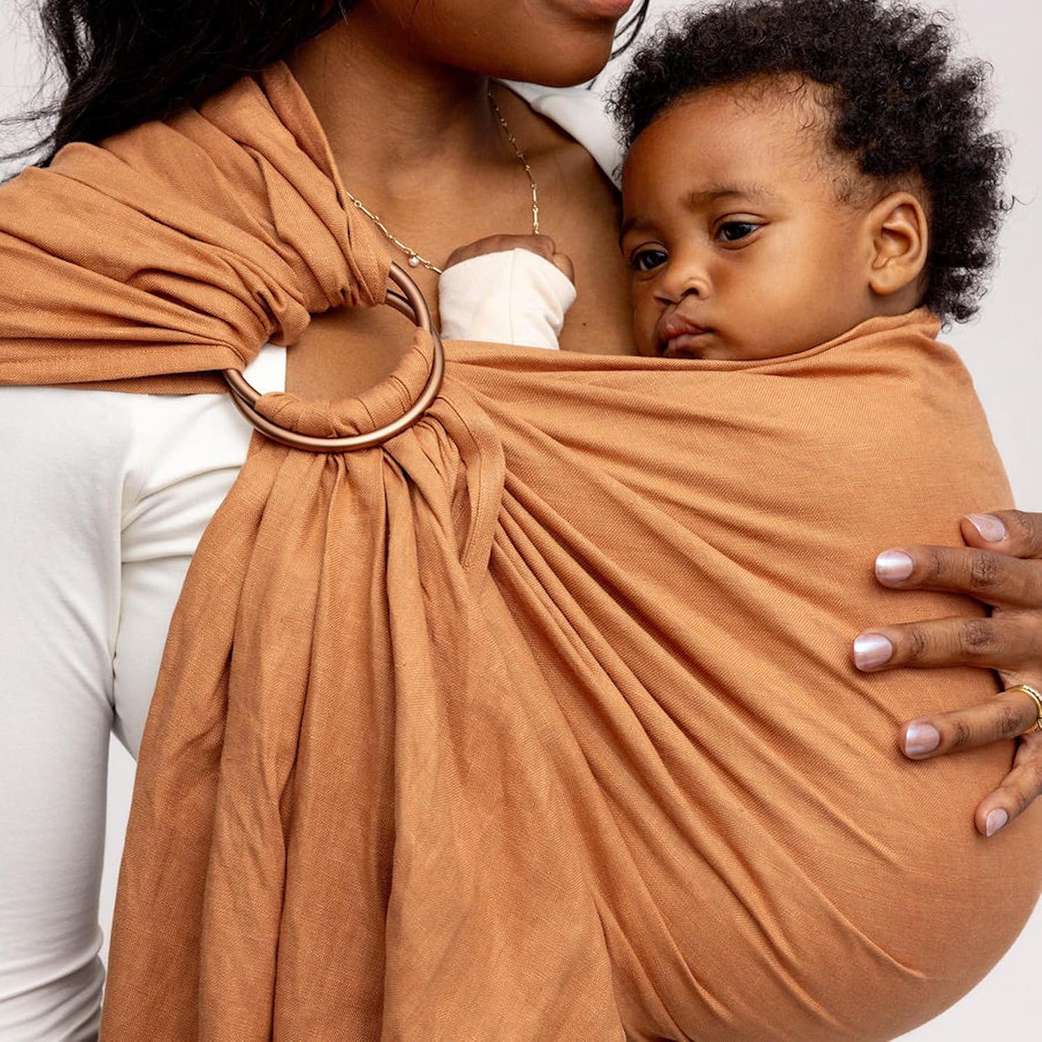 WildBird - Ring Sling Baby Carrier - 0-36 Months (up to 35 lbs) - Standard (74") Willow & Bronze Ring - Front, Hip or Back Carry - Adjustable Fit - Natural Linen - Baby Essentials - New Mom Gifts