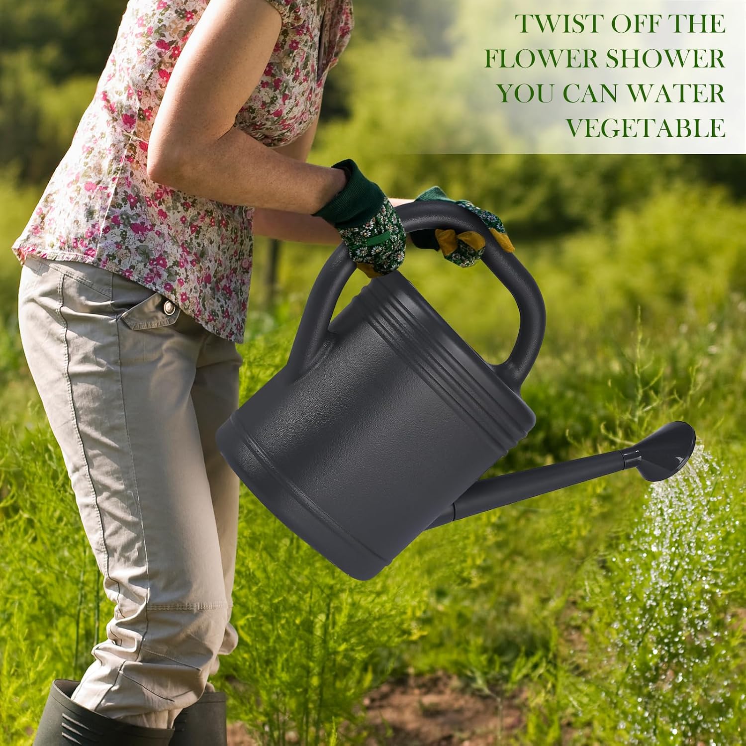2 Gallon Watering Can for Indoor Plants, Garden Watering Cans for Outdoor Plant House Flower, Modern Plant Watering Can Large Long Spout with Sprinkler Head