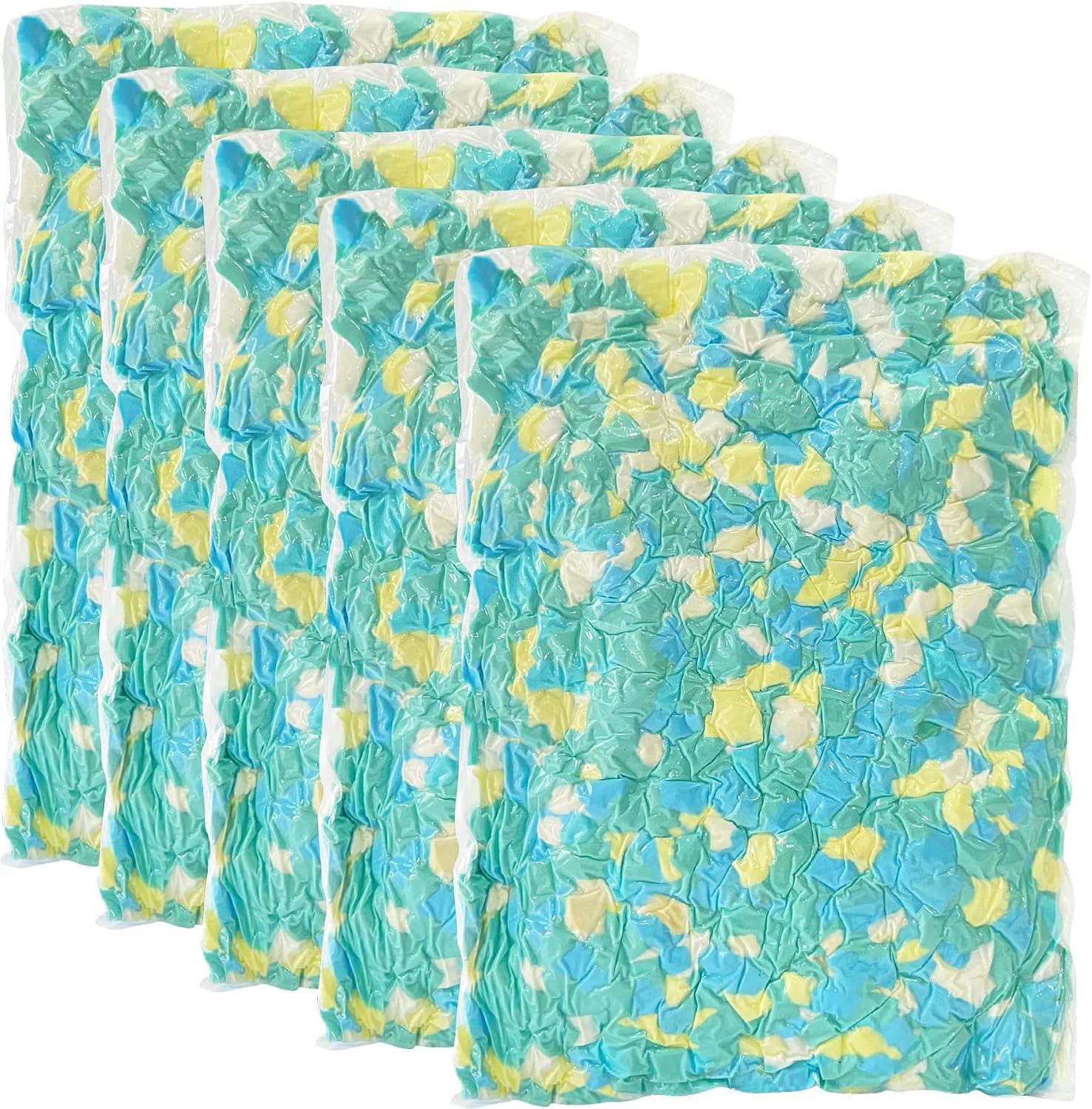Bean Bag Filler, 25lbs Shredded Memory Foam Stuffing, Filling & Refill for Bean Bag Chairs, Couch Cushions, Punching Bags, Pillows, Sofas, Dog Beds, Multi Color & Shape(Pack of 5)