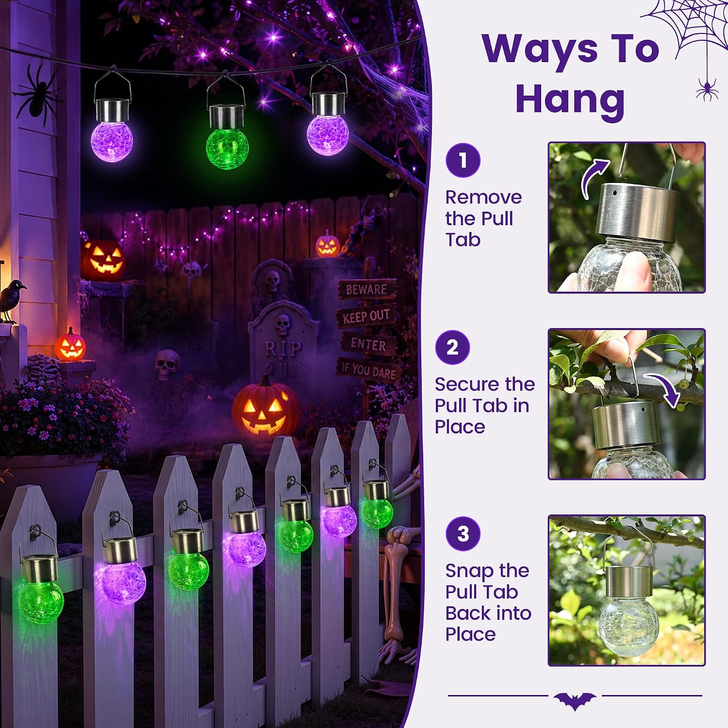 GIGALUMI Solar Hanging Lights Outside Halloween Decoration Lanterns 8 PC