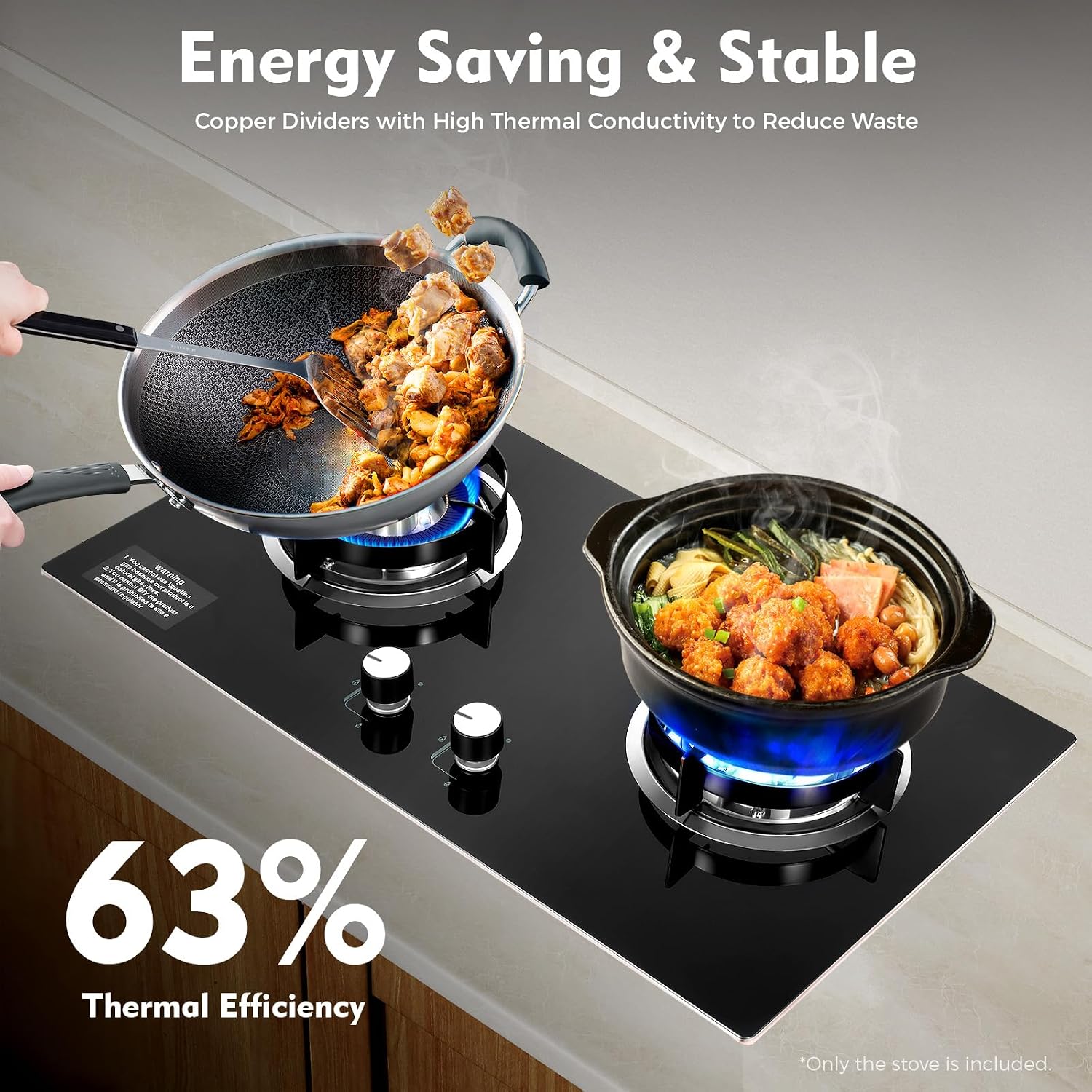 Natural Gas Cooktop, Burners Gas Stove, Built-in Cooktop with Black Glass, Tempered Glass, Anti-tempering protection