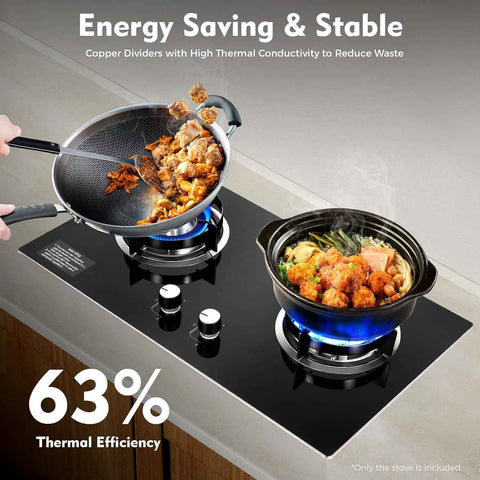 2 Burner Natural Gas Cooktop, Bulit-in Gas Cooktop, Stainless Steel 16 inch NG/LPG Convertible, Drop-in 2 Burner Gas Stove with Thermocouple Protection