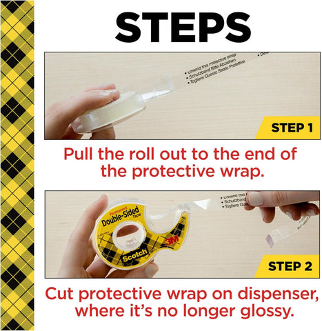 Scotch Double Sided Tape, 1/2 in x 500 in, 6 Dispensered Rolls (Pack of 16, 96 Count Total)
