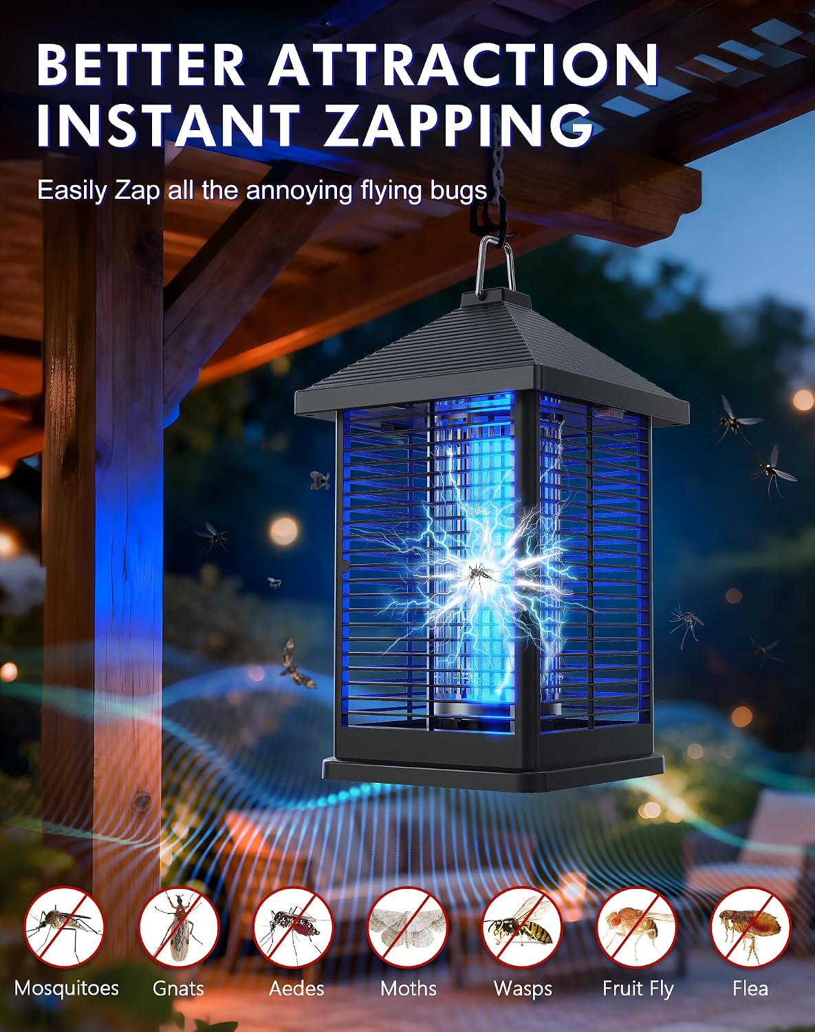4000V Electric Bug Zapper Outdoor Indoor with Auto Smart Light Sensor – RATOGE Mosquito Zapper IPX4 Waterproof, Mosquito Killer, Insect Fly Trap Covers 2100 sq ft for Patio, Garage, Backyard, Porch