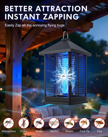 4000V Electric Bug Zapper Outdoor Indoor with Auto Smart Light Sensor – RATOGE Mosquito Zapper IPX4 Waterproof, Mosquito Killer, Insect Fly Trap Covers 2100 sq ft for Patio, Garage, Backyard, Porch