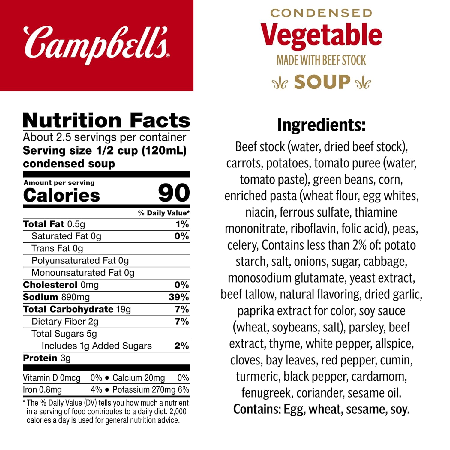 Campbell's Condensed Vegetable Soup With Beef Stock, 10.5 oz Can (12 Pack)