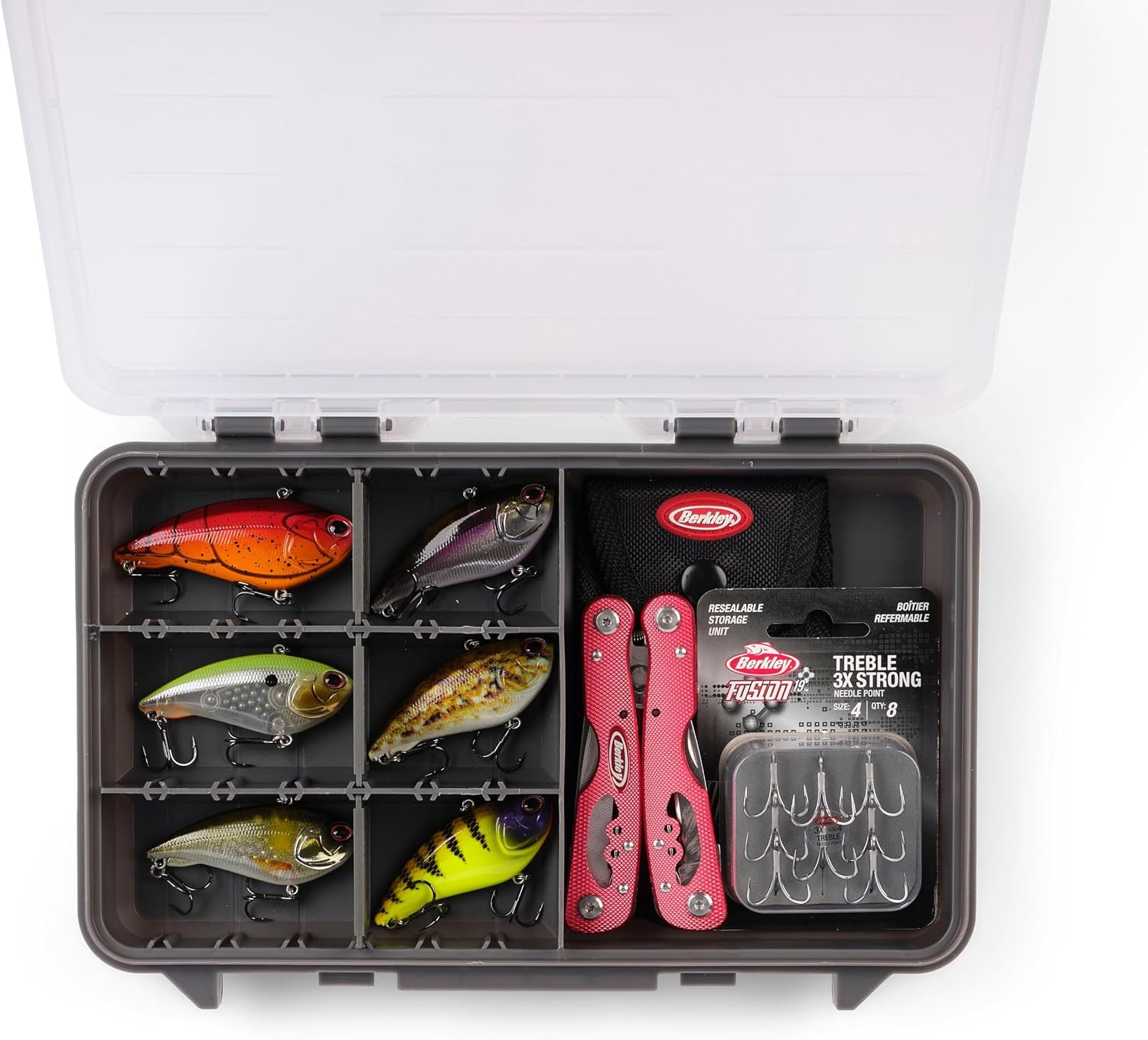 Plano StowAway 3600 50/50 Split Stow Tackle Box with Corrosion-Preventive Rustricor, Single Latch Design, Transparent DuraView Lid, Stackable Storage for Fishing Bait, Lures and Gear