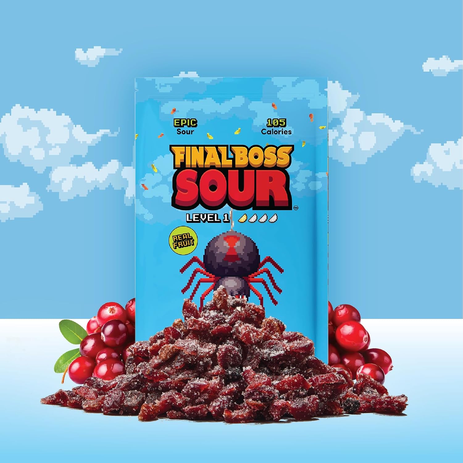 Final Boss Sour Fruit Candy, Sour Cranberries, Level 1, 10 Pack