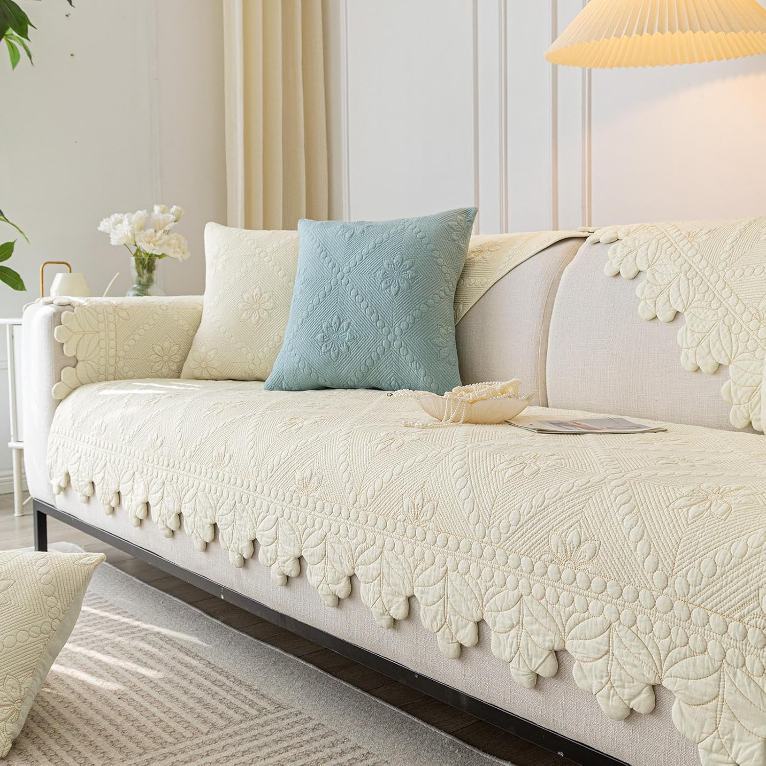 Cotton Quilted Couch Covers for Sofa Farmhouse Sofa Covers Washable