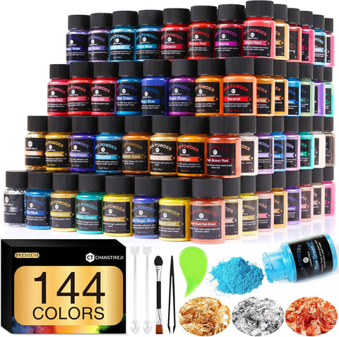 CHANGTIKEJI Mica Powder - 144 Colors - 10g/Bottle of Natural Pigment Powder