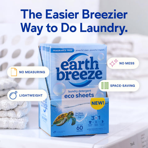 Earth Breeze Laundry Detergent Sheets - 90 Detergent Sheets (3 Pack) - 30 Sheets Per Pack - 180 Loads - Concentrated Liquidless Laundry Soap - No Plastic Jug - Fragrance-Free