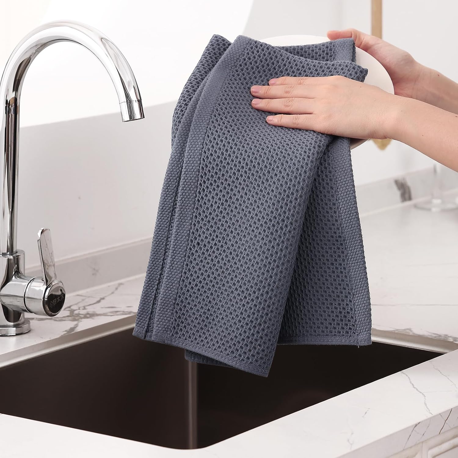 Homaxy 100% Cotton Oversized Waffle Weave Kitchen Towels 6-Pack, Dark Grey