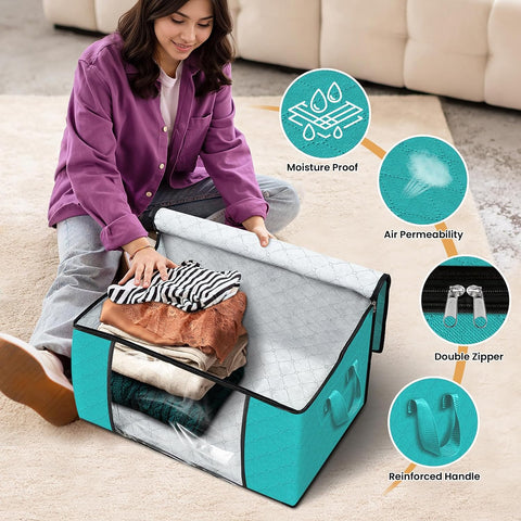 Fab totes 4 Pack Storage Bags for Clothes Blanket Storage Bins with Lids