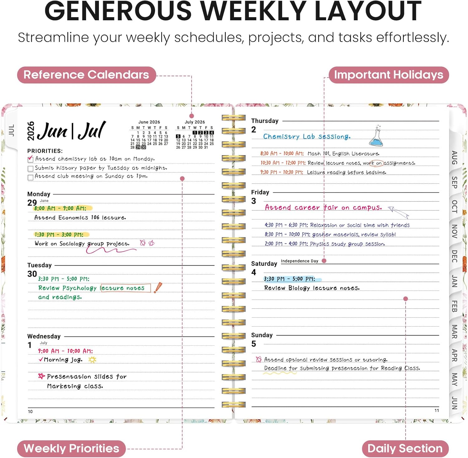 Taja Planner 2026-2027, Jul 2026-Jun 2027 Monthly & Weekly Calendar Planner