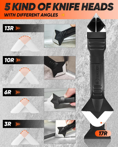 Saker Silicone Caulking Tool 3-in-1 Grout Removal Tool Classic Black