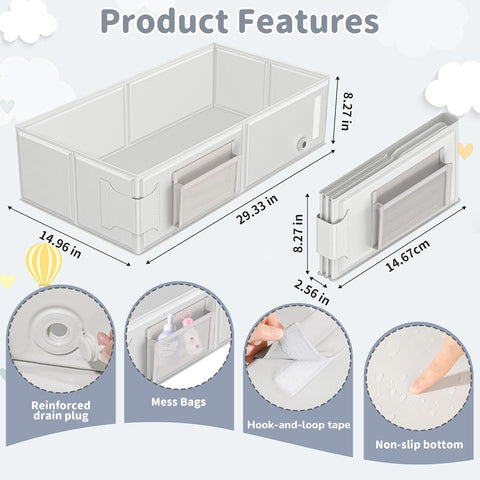Baby Bathtub, Portable Bathtub with Cat-Patterned Bath Rinse Cup,Foldable Bath Tub for Small Bathroom,Toddler Tub for 6M-5Y,Ideal for Baby Travel Essentials & Baby Shower Gifts