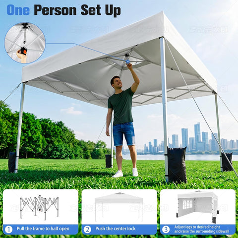 10x10 Pop Up Canopy Tent with Dual Vented Roof, One Push Setup, White